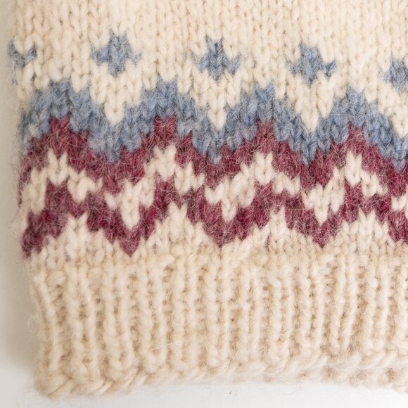 Vintage Fair Isle Sweater Wool Handknitted Nordic Full Zip Cream Blue Purple - Picture 8 of 13